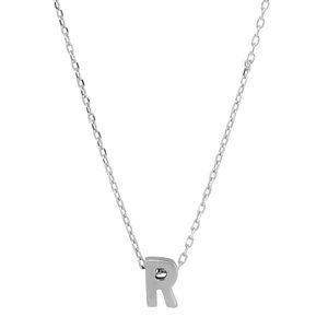 Sterling Silver 925 Rhodium Plated Small Initial R Necklace